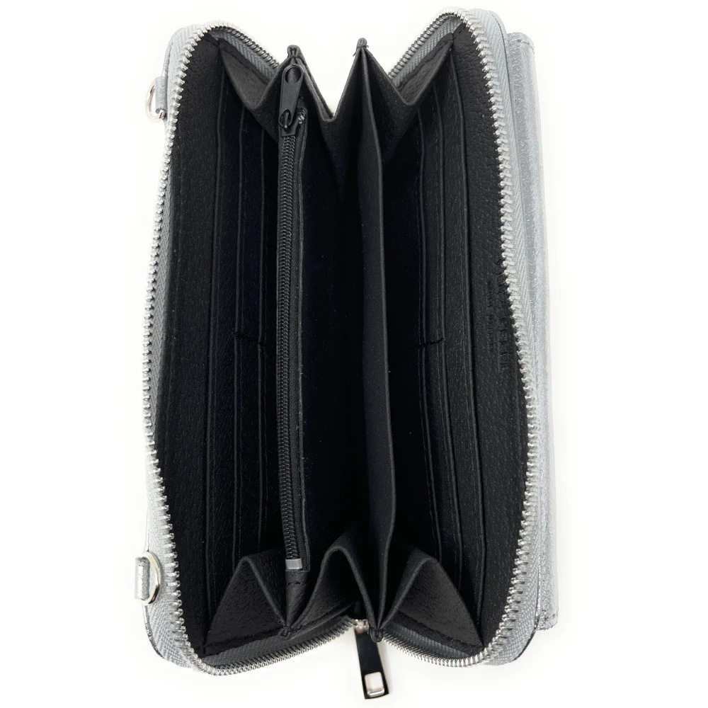 Sac portefeuille à bandoulière en cuir irisé CITY Argent moyen - Image 4