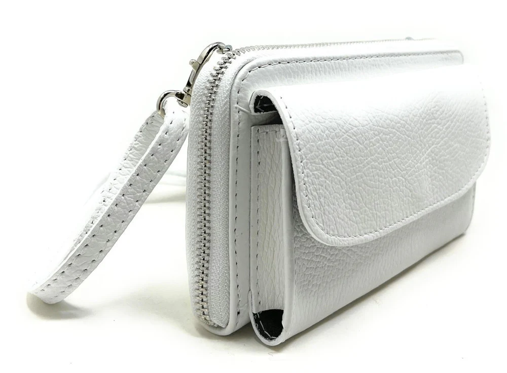 Sac portefeuille à bandoulière en cuir grainé CITY Blanc