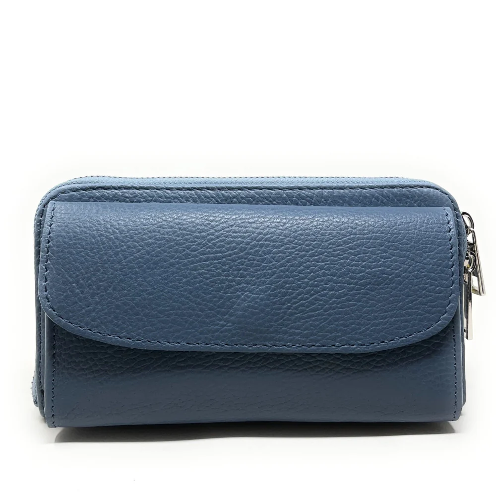 Sac portefeuille à bandoulière en cuir grainé CITY Bleu glacier - Image 2