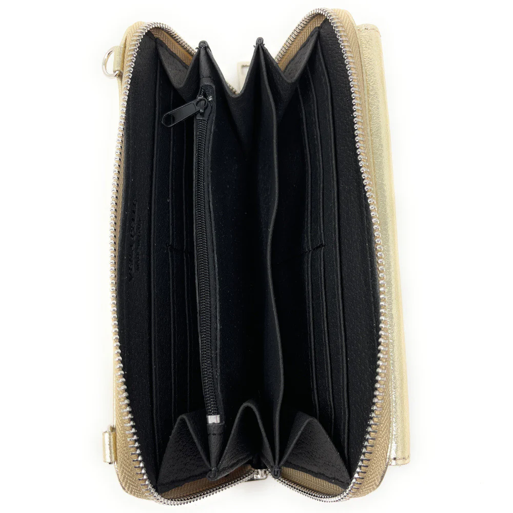 Sac portefeuille à bandoulière en cuir irisé CITY Or pâle - Image 5