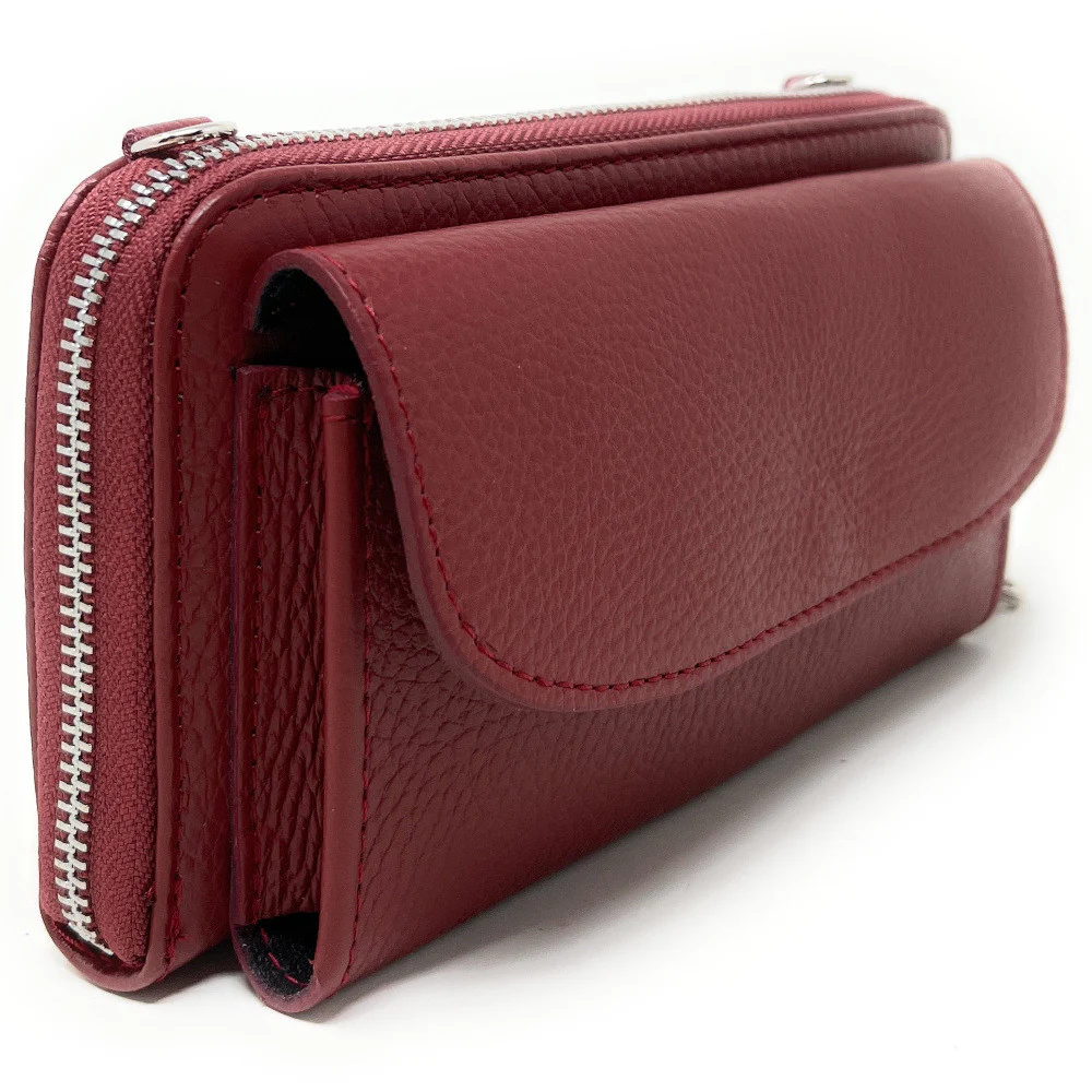 Sac portefeuille à bandoulière en cuir grainé CITY Rouge bordeaux - Image 3