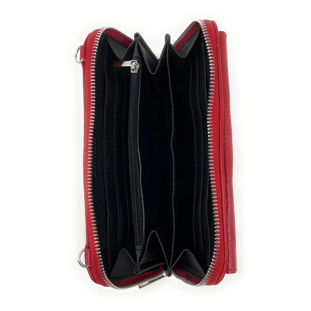 Sac portefeuille à bandoulière en cuir grainé CITY Rouge fraise - Image 4