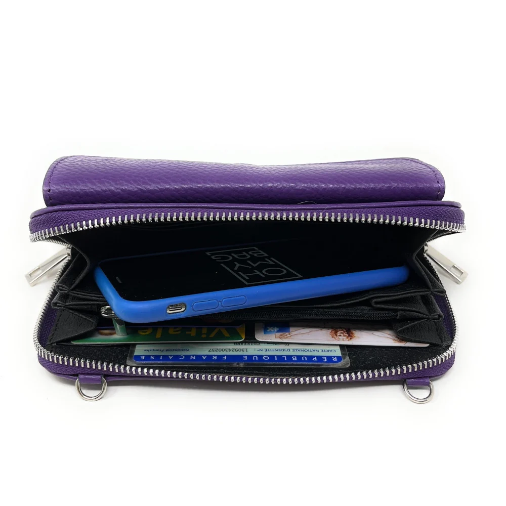 Sac portefeuille à bandoulière en cuir grainé CITY Violet - Image 5