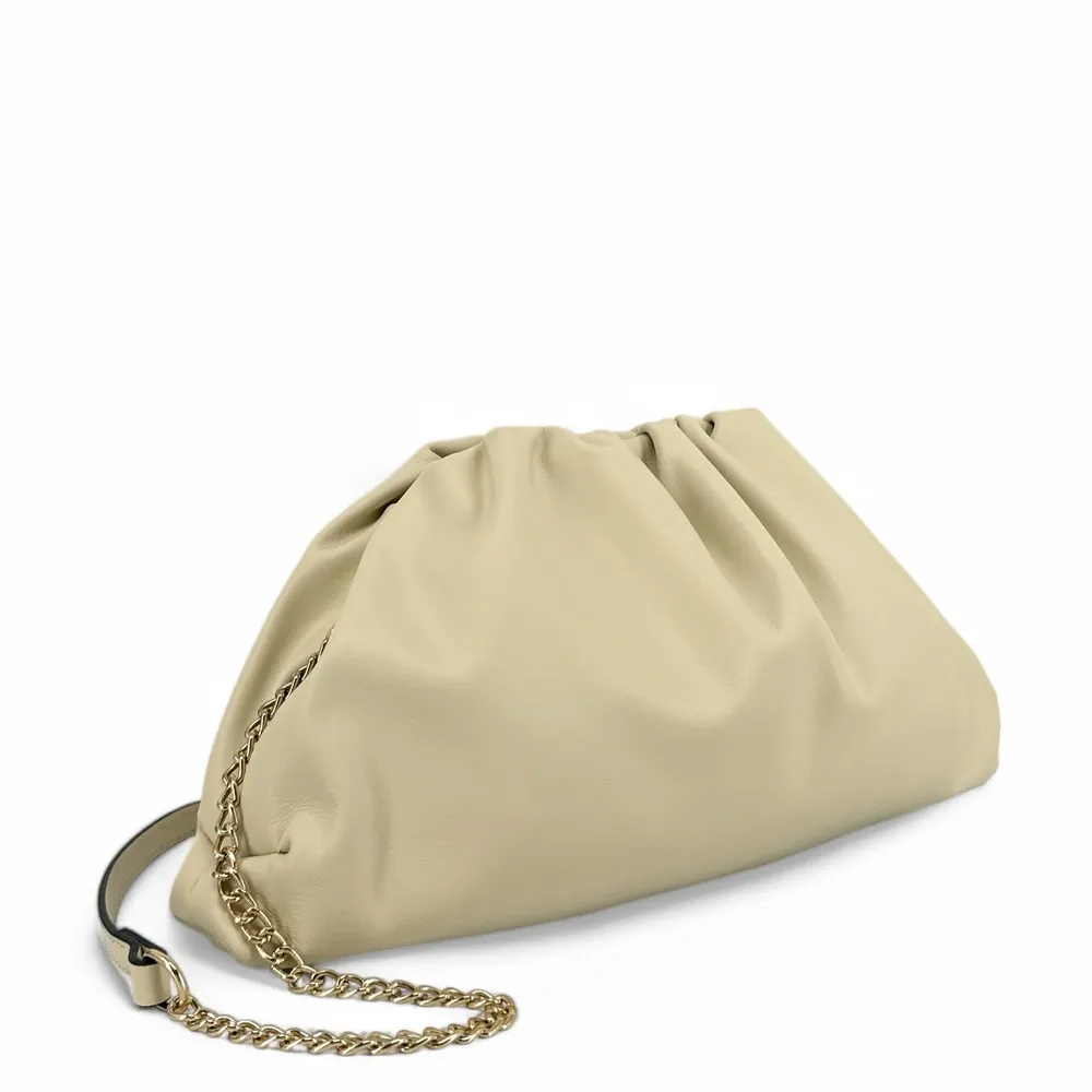 Sac pouch en cuir box-calf ATHALIE Beige crème - Image 3