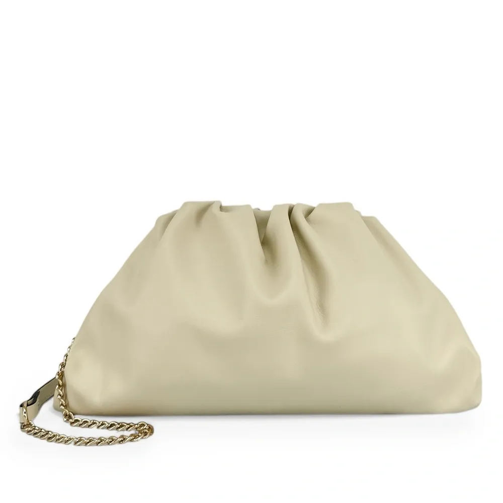 Sac pouch en cuir box-calf ATHALIE Beige crème - Image 4