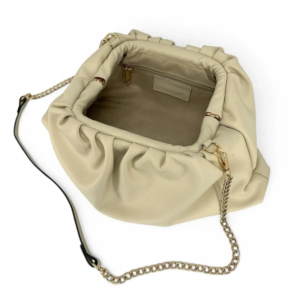Sac pouch en cuir box-calf ATHALIE Beige crème - Image 5