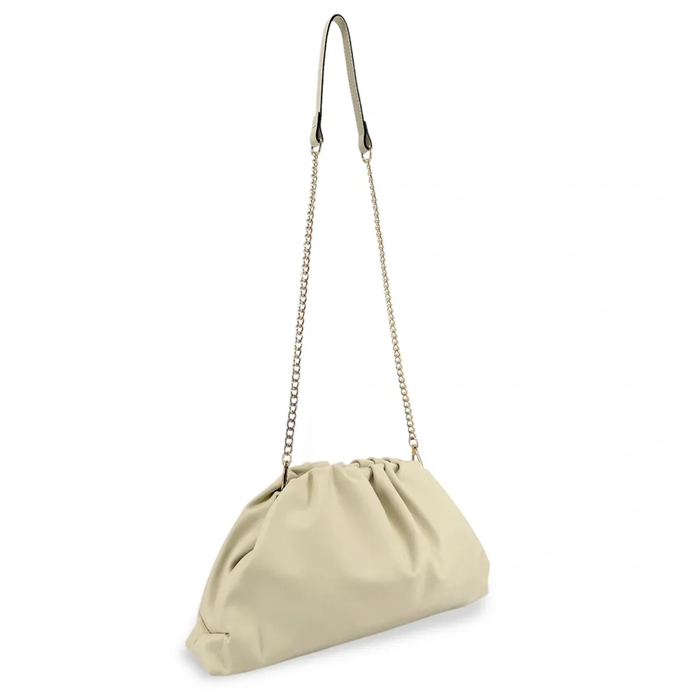 Sac pouch en cuir box-calf ATHALIE Beige crème - Image 7