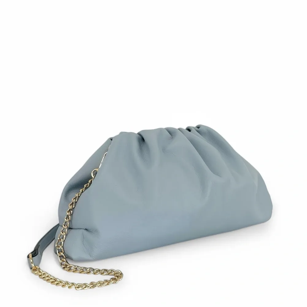 Sac pouch en cuir box-calf ATHALIE Bleu pastel - Image 3