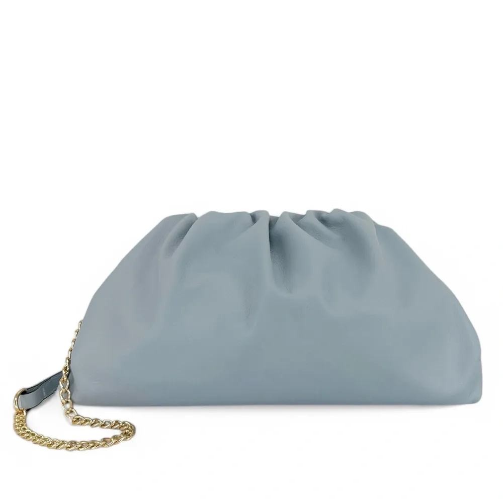 Sac pouch en cuir box-calf ATHALIE Bleu pastel - Image 4