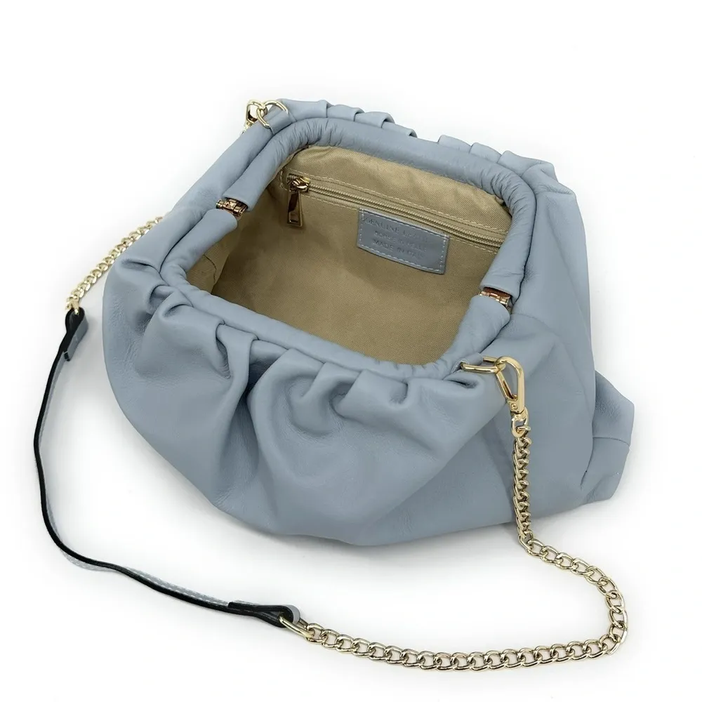 Sac pouch en cuir box-calf ATHALIE Bleu pastel - Image 5