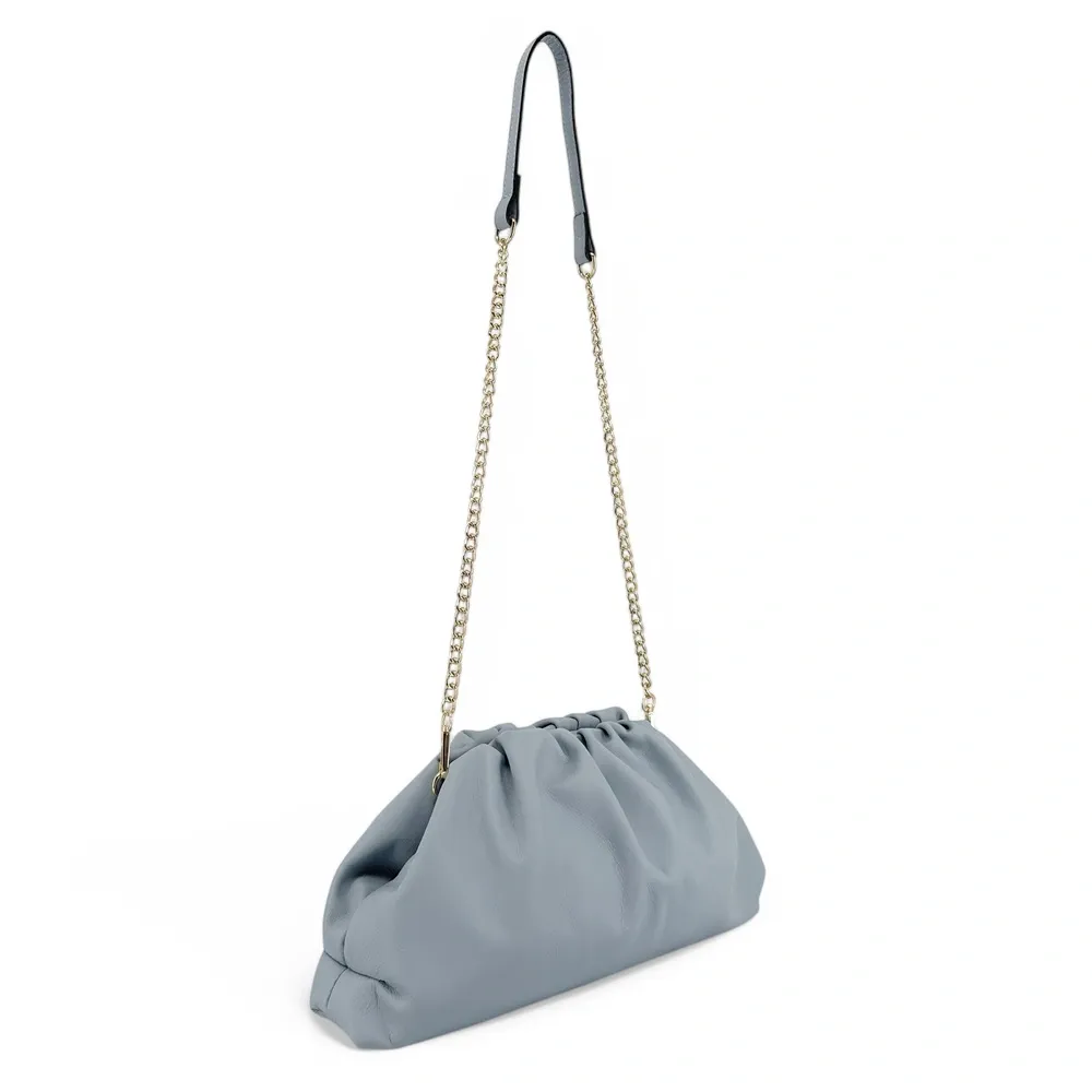 Sac pouch en cuir box-calf ATHALIE Bleu pastel - Image 7
