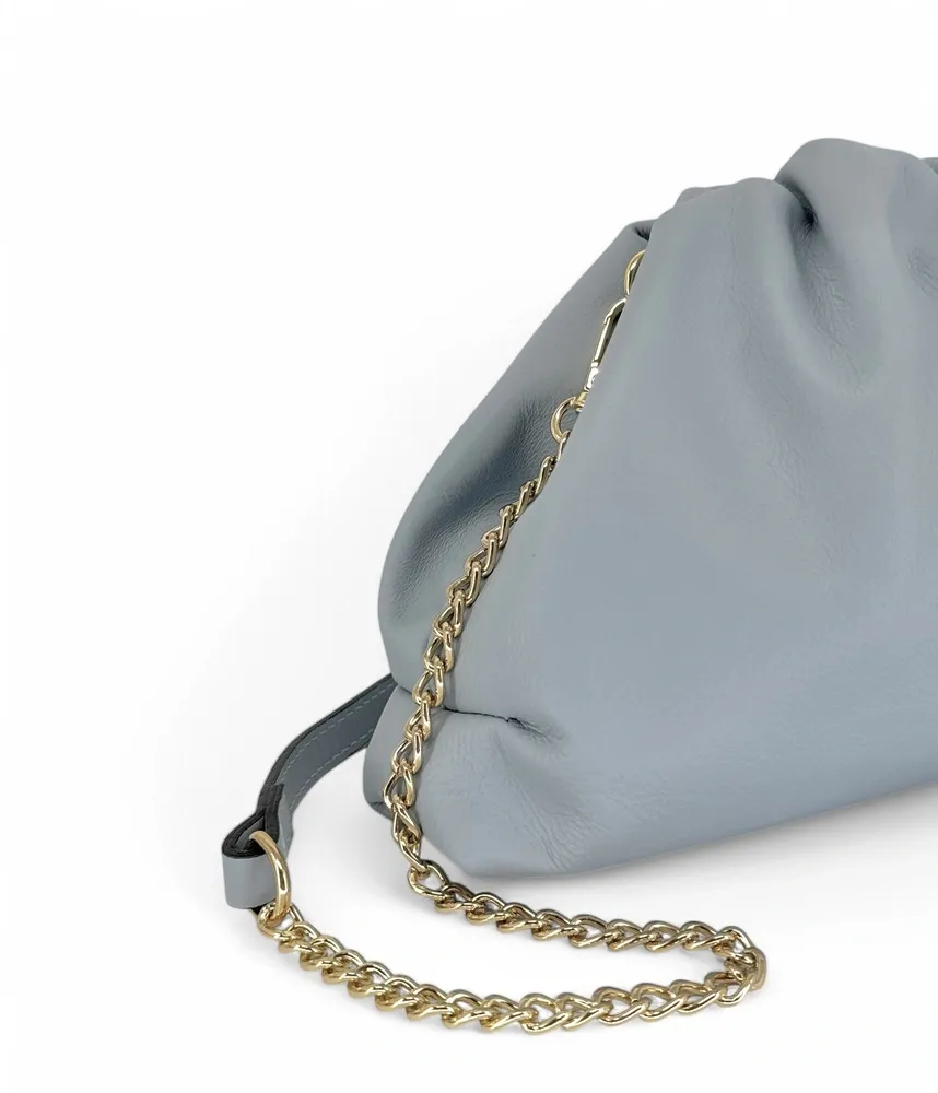 Sac pouch en cuir box-calf ATHALIE Bleu pastel - Image 8