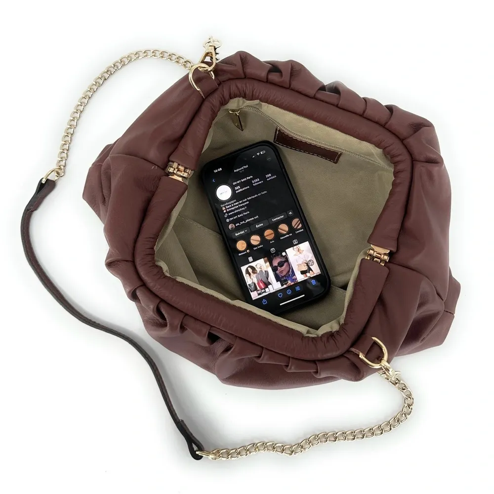Sac pouch en cuir box-calf ATHALIE Chocolat - Image 3