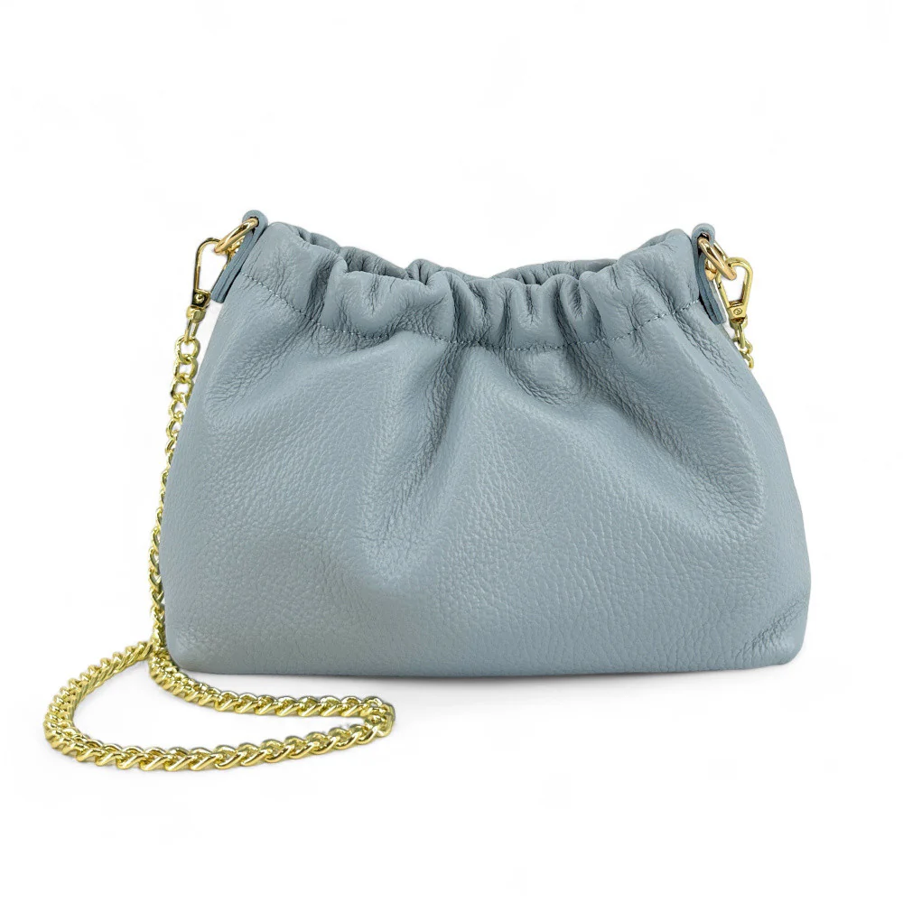 Sac pouch en cuir grainé LA POUCHINETTE Bleu pastel - Image 4