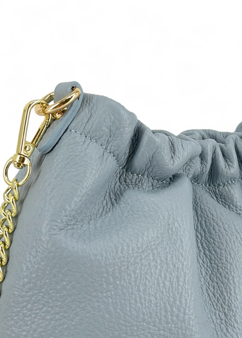 Sac pouch en cuir grainé LA POUCHINETTE Bleu pastel - Image 5