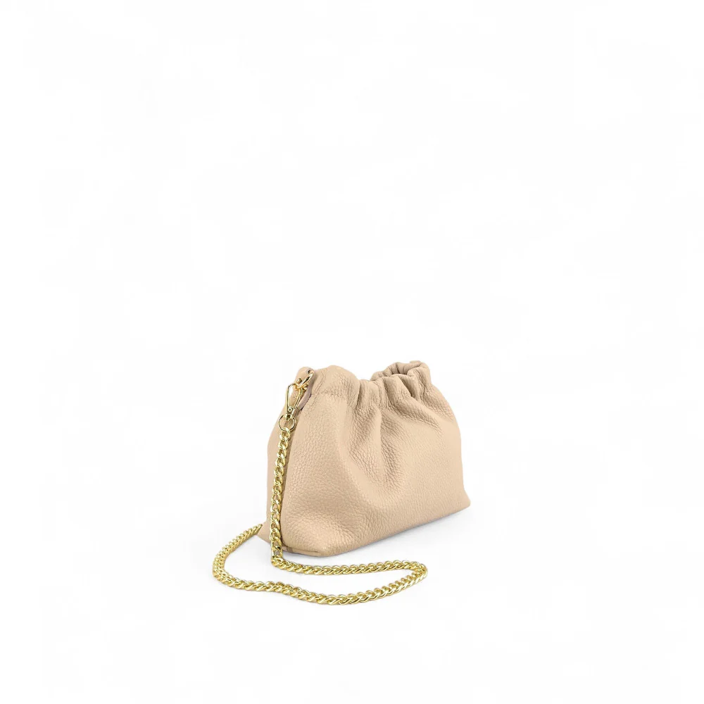 Sac pouch en cuir grainé LA POUCHINETTE Taupe clair - Image 2
