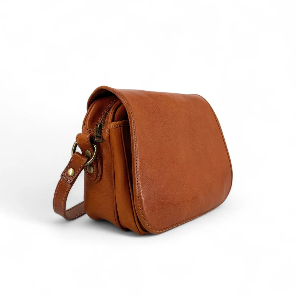 Sac bandoulière en cuir lisse MARIE STUART Camel - Image 3