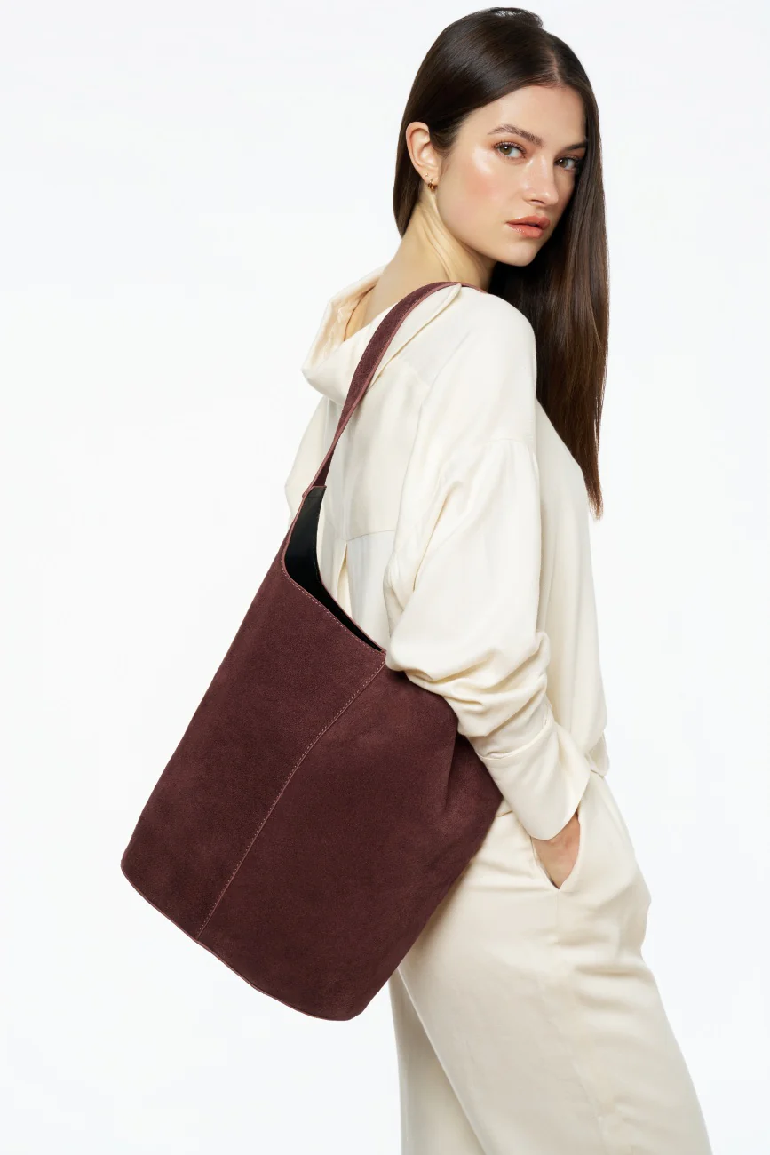 Sac seau en daim CLARENCE Bordeaux - Image 2