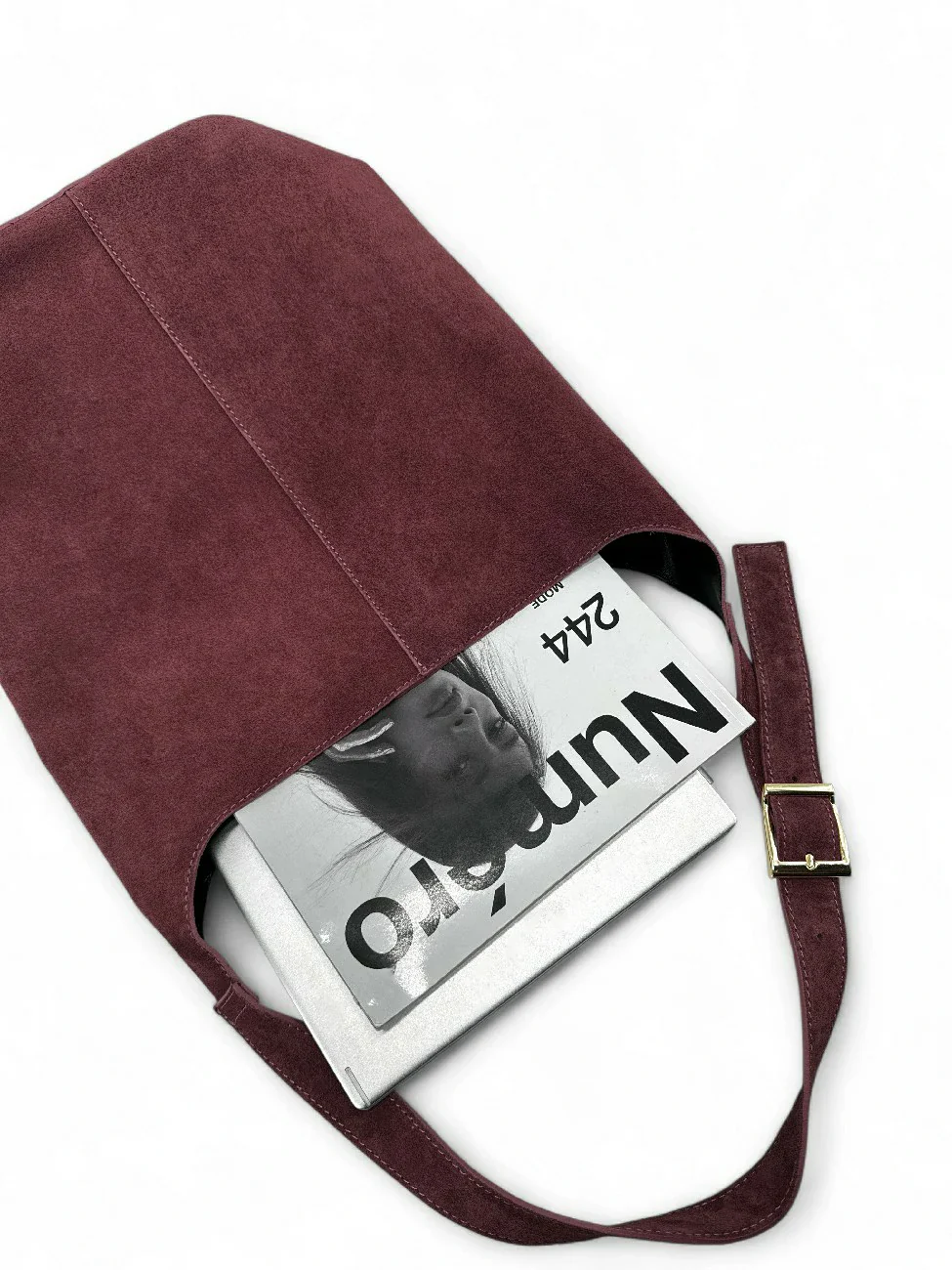 Sac seau en daim CLARENCE Bordeaux - Image 4
