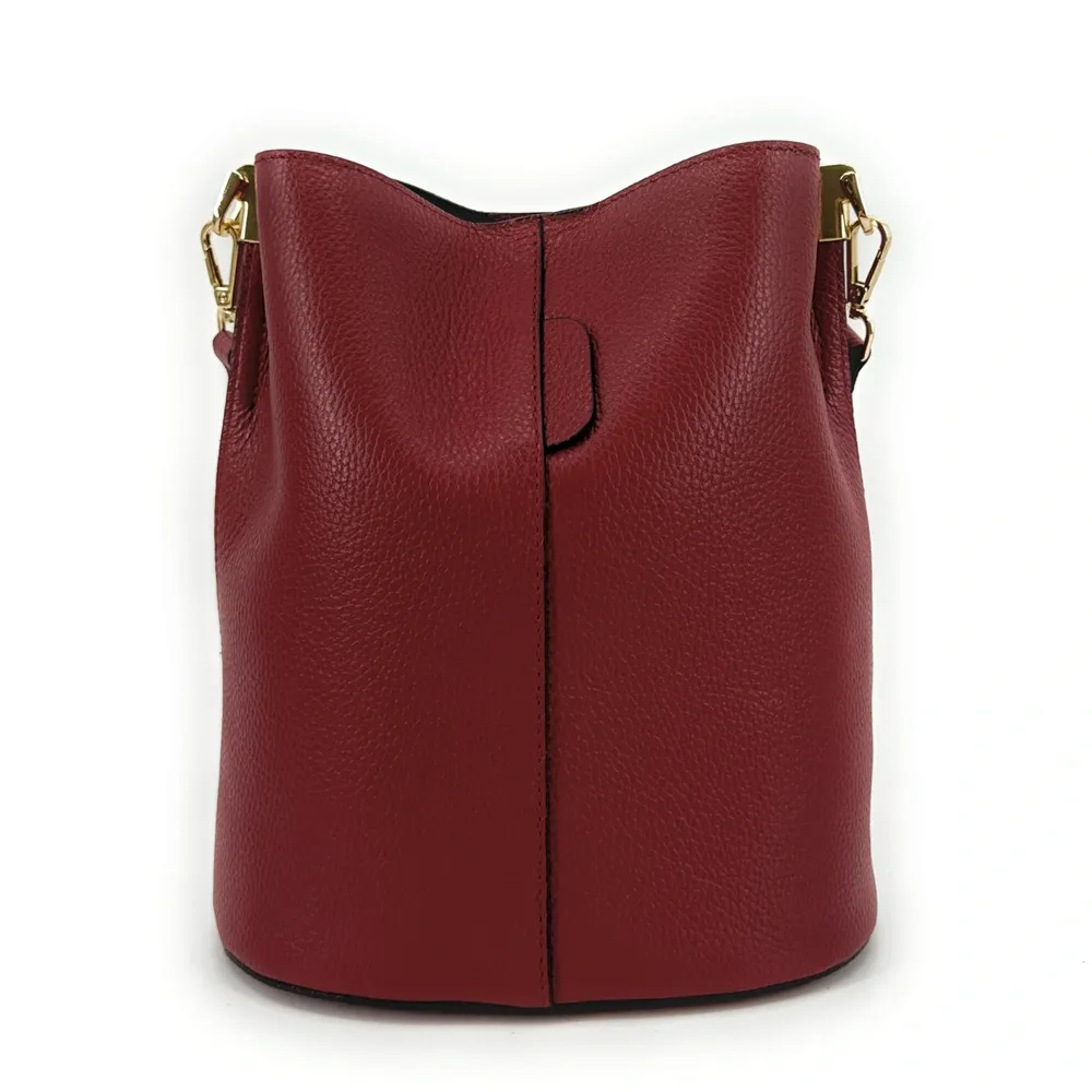 Sac seau en cuir grainé GEORGIA Rouge bordeaux - Image 4