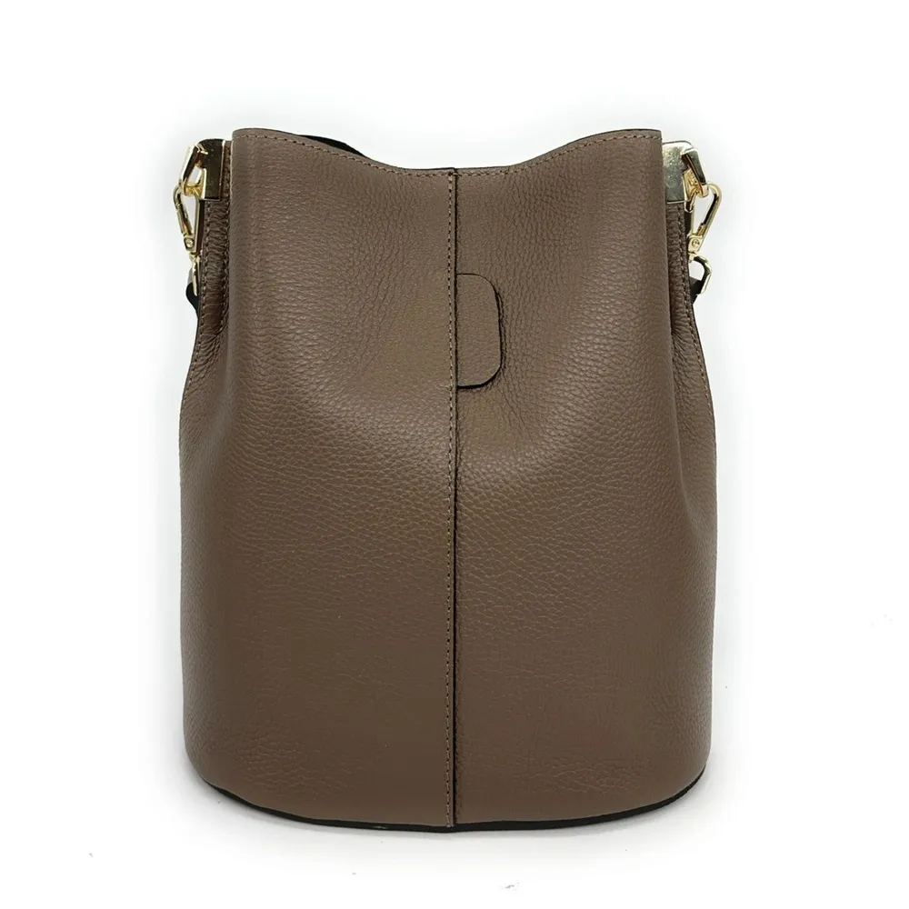 Sac seau en cuir grainé GEORGIA Taupe foncé - Image 4