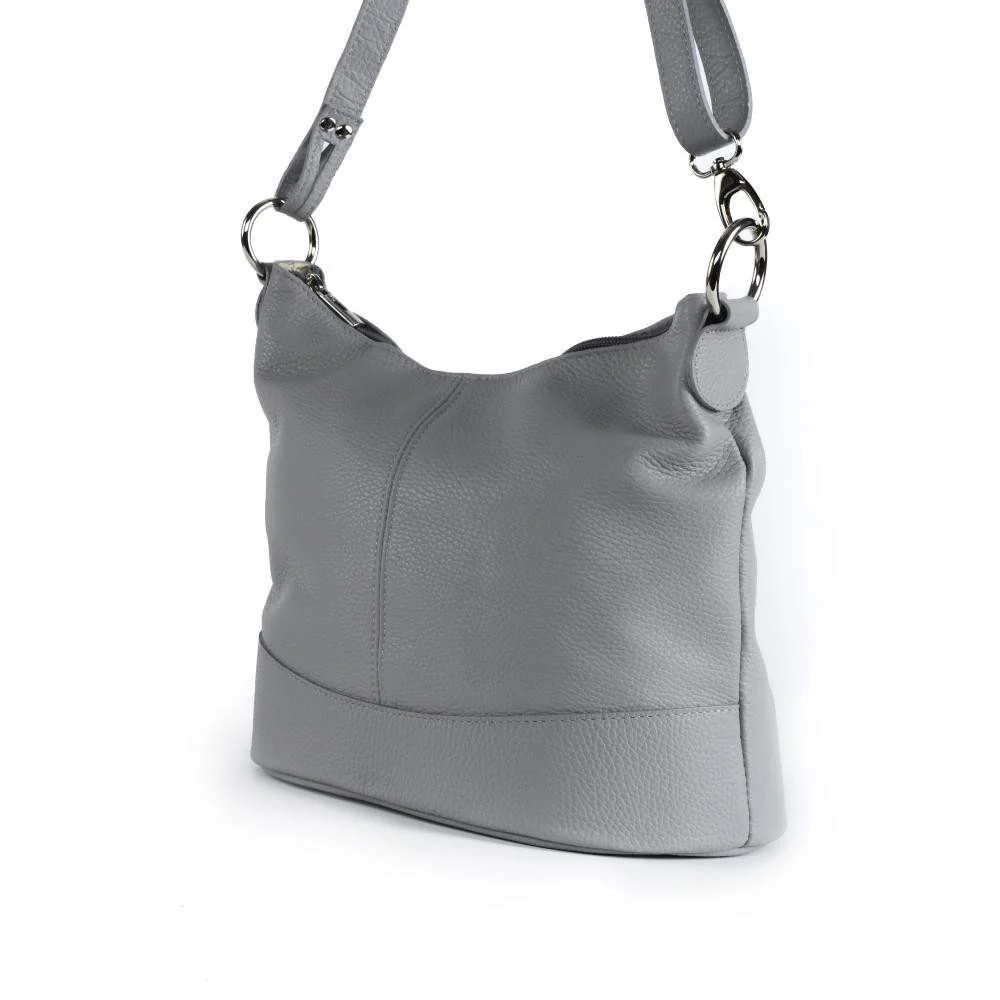 Sac seau à bandoulière en cuir grainé BEAUBOURG Gris clair - Image 3