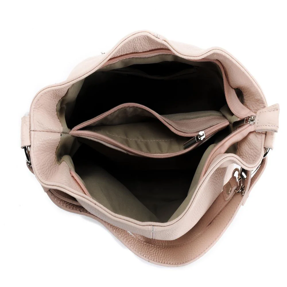 Sac seau à bandoulière en cuir grainé BEAUBOURG Rose nude - Image 5