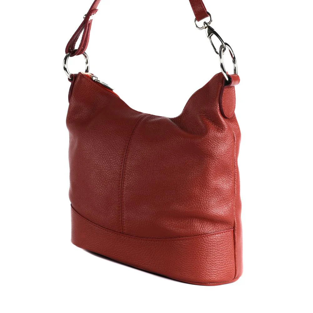 Sac seau à bandoulière en cuir grainé BEAUBOURG Rouge garance - Image 3