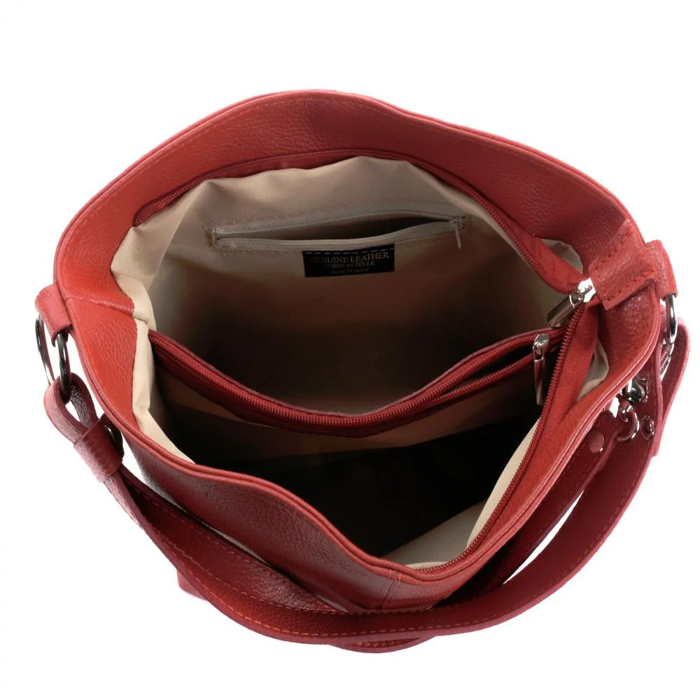 Sac seau à bandoulière en cuir grainé BEAUBOURG Rouge garance - Image 5