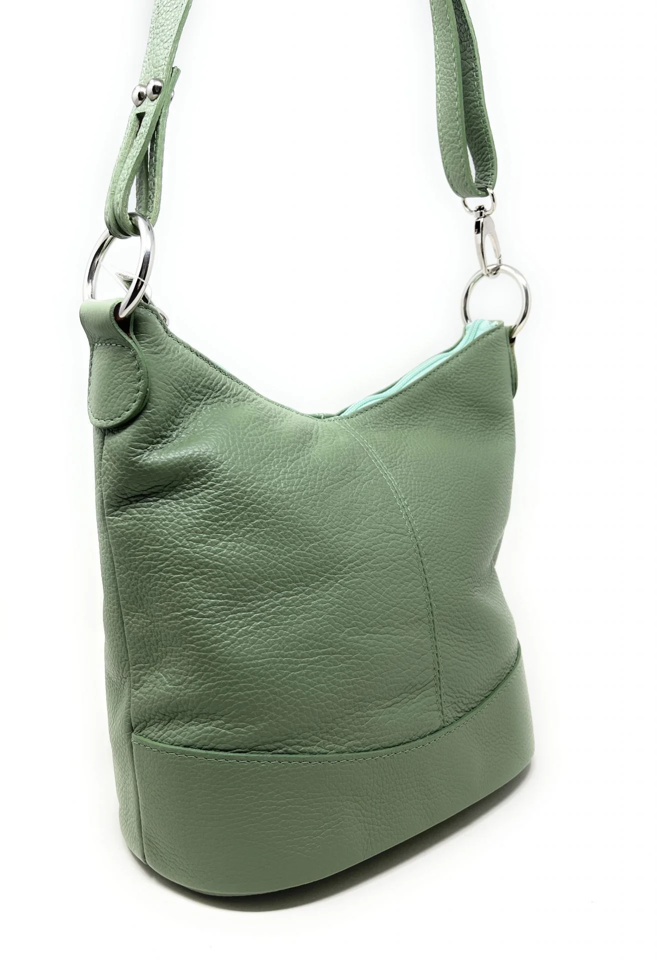 Sac seau à bandoulière en cuir grainé BEAUBOURG Vert pastel - Image 3