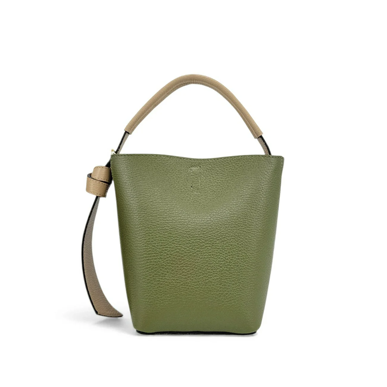Sac seau et pochette en cuir grainé BIRDIE Beige et Kaki - Image 5