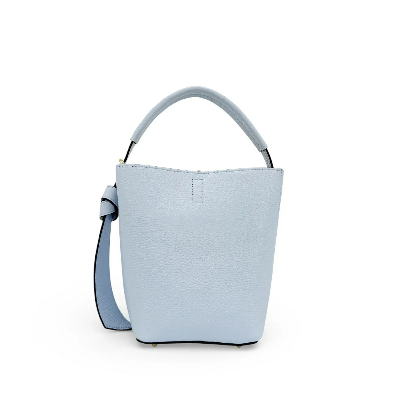 Sac seau et pochette en cuir grainé BIRDIE Bleu pastel - Image 5