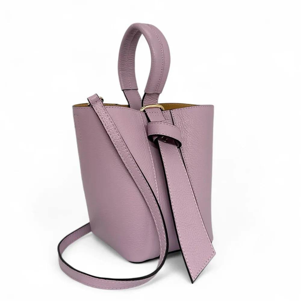 Sac seau et pochette en cuir grainé BIRDIE Lilas - Image 3