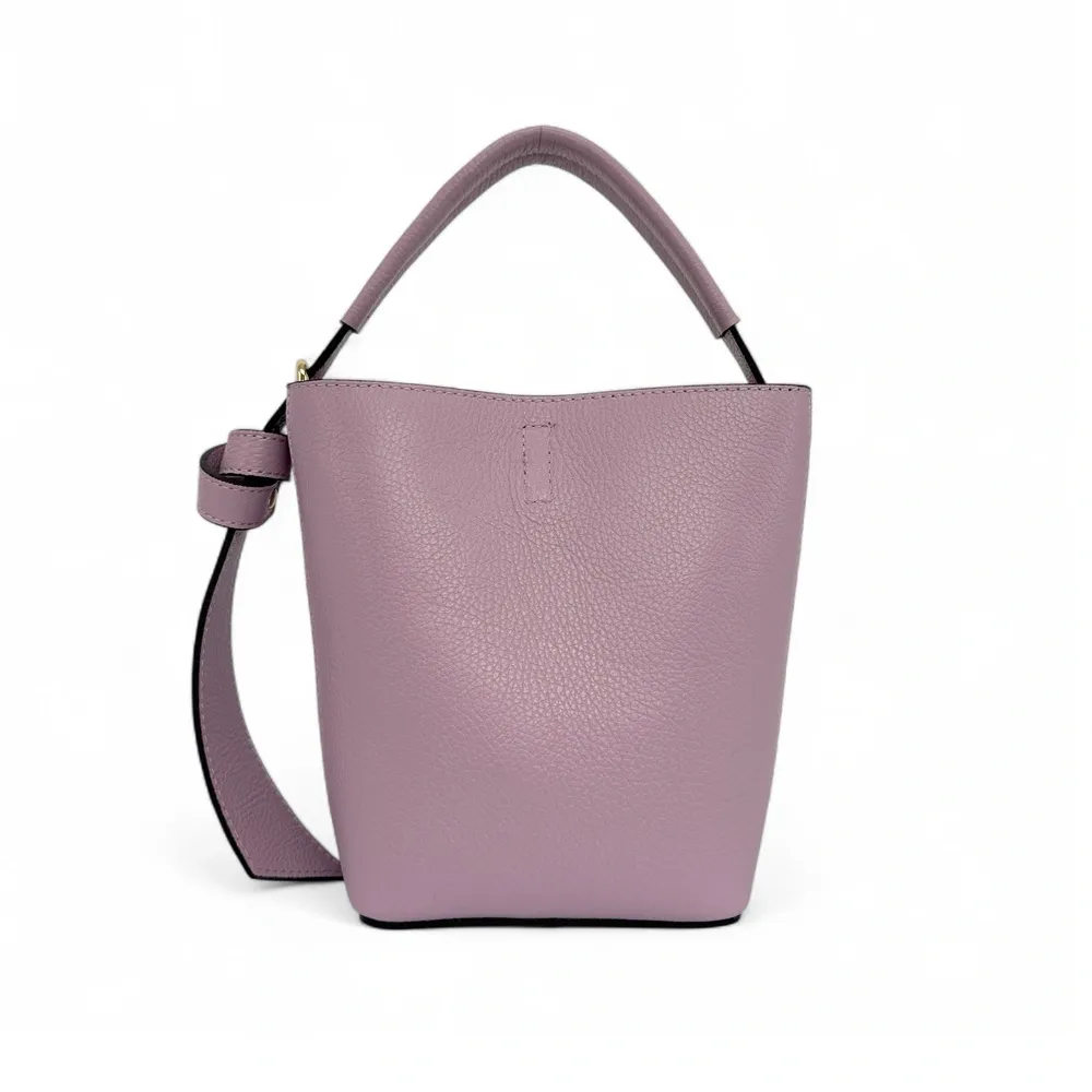 Sac seau et pochette en cuir grainé BIRDIE Lilas - Image 4