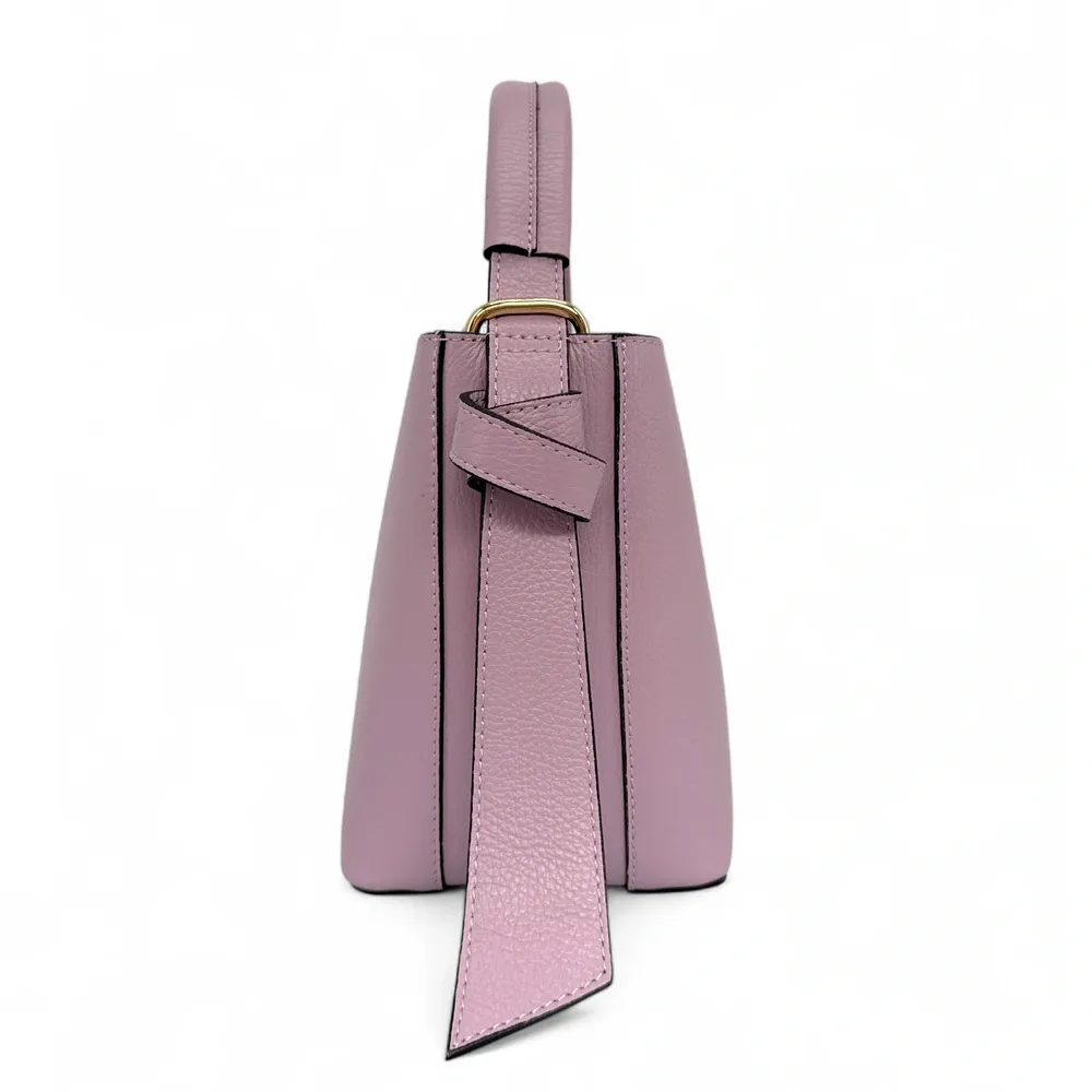 Sac seau et pochette en cuir grainé BIRDIE Lilas - Image 6