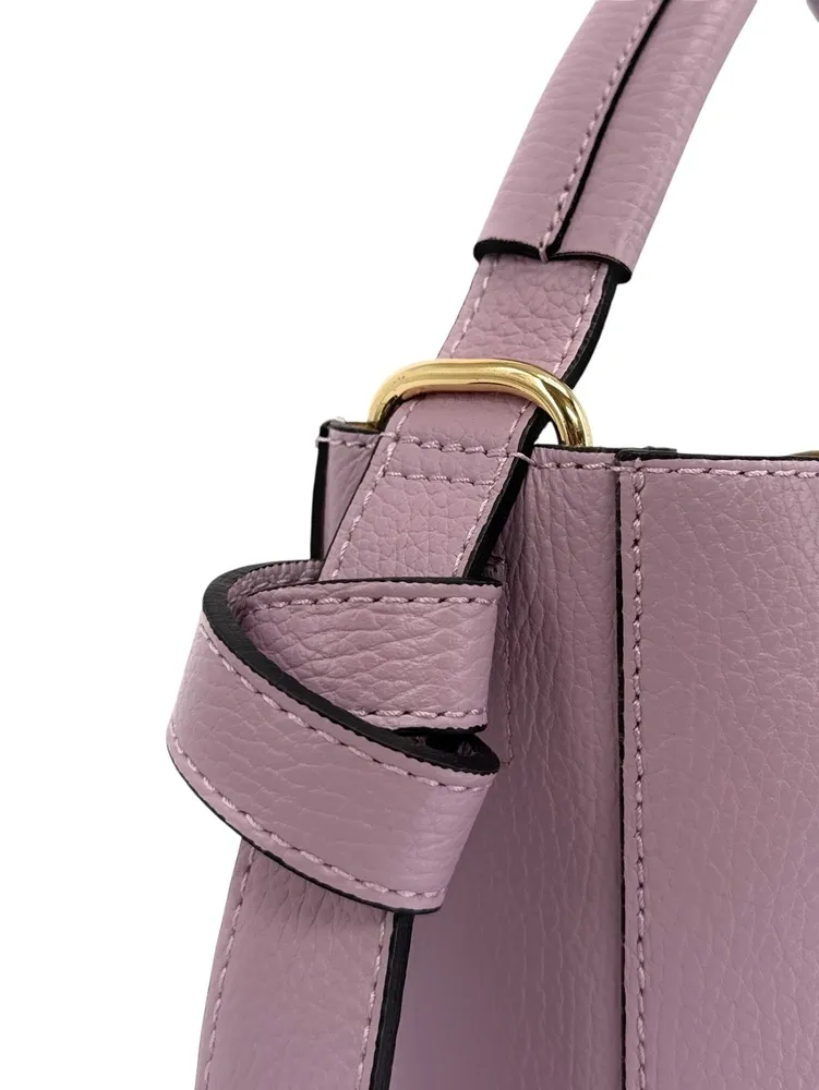 Sac seau et pochette en cuir grainé BIRDIE Lilas - Image 7