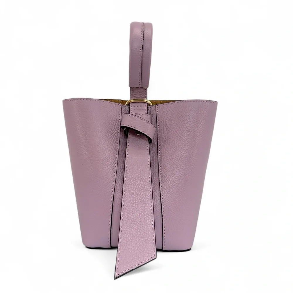 Sac seau et pochette en cuir grainé BIRDIE Lilas - Image 9