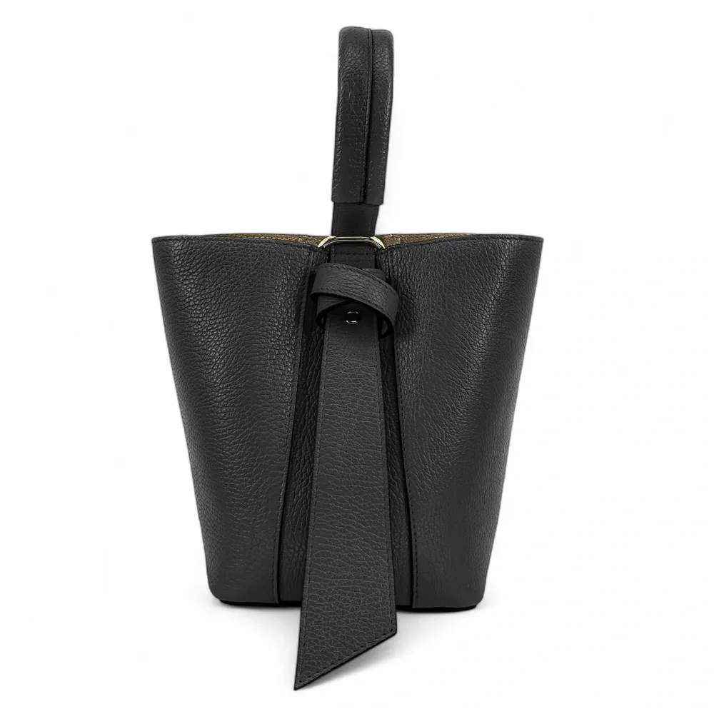 Sac seau et pochette en cuir grainé BIRDIE Noir - Image 10