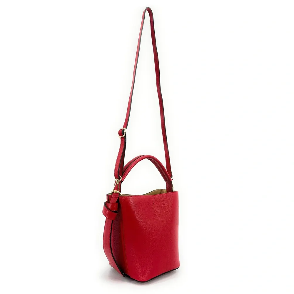 Sac seau et pochette en cuir grainé BIRDIE Rouge garance - Image 3