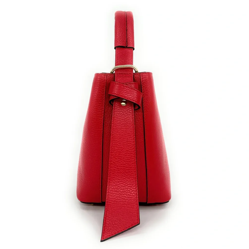 Sac seau et pochette en cuir grainé BIRDIE Rouge garance - Image 5