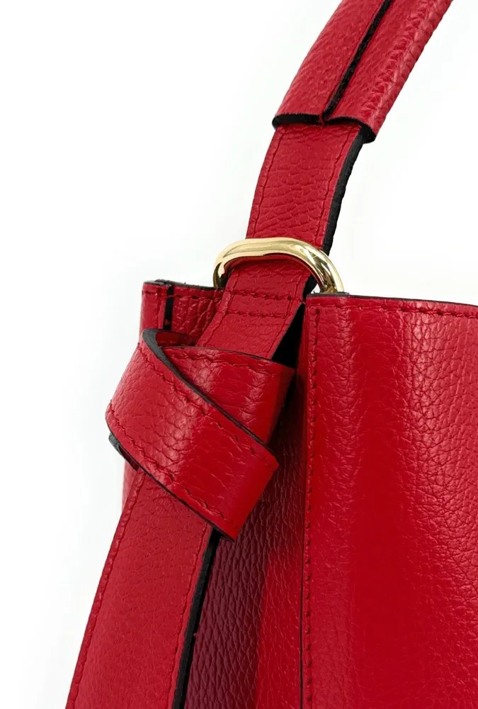 Sac seau et pochette en cuir grainé BIRDIE Rouge garance - Image 7