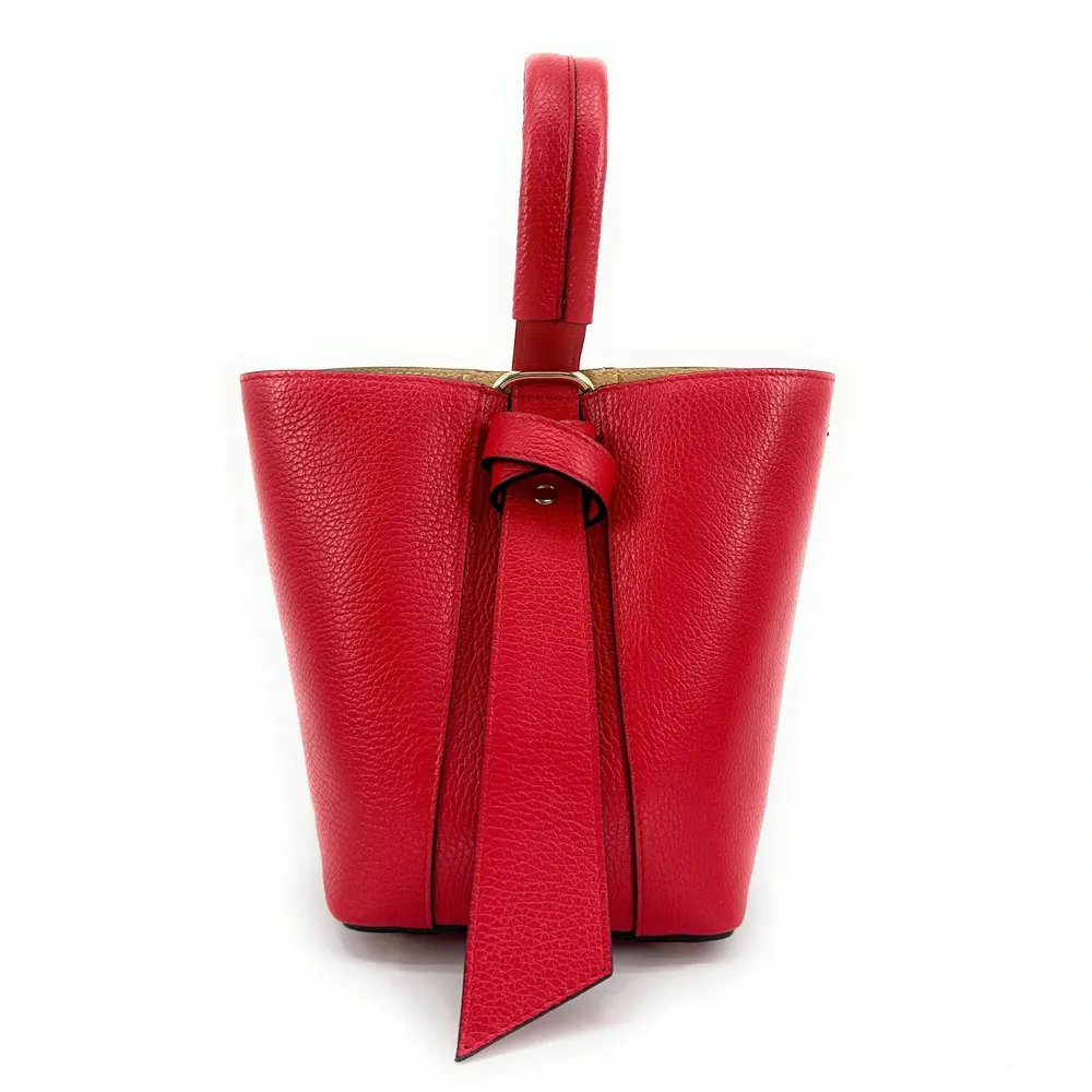 Sac seau et pochette en cuir grainé BIRDIE Rouge garance - Image 8