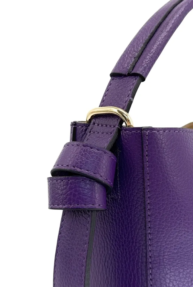 Sac seau et pochette en cuir grainé BIRDIE Violet - Image 8