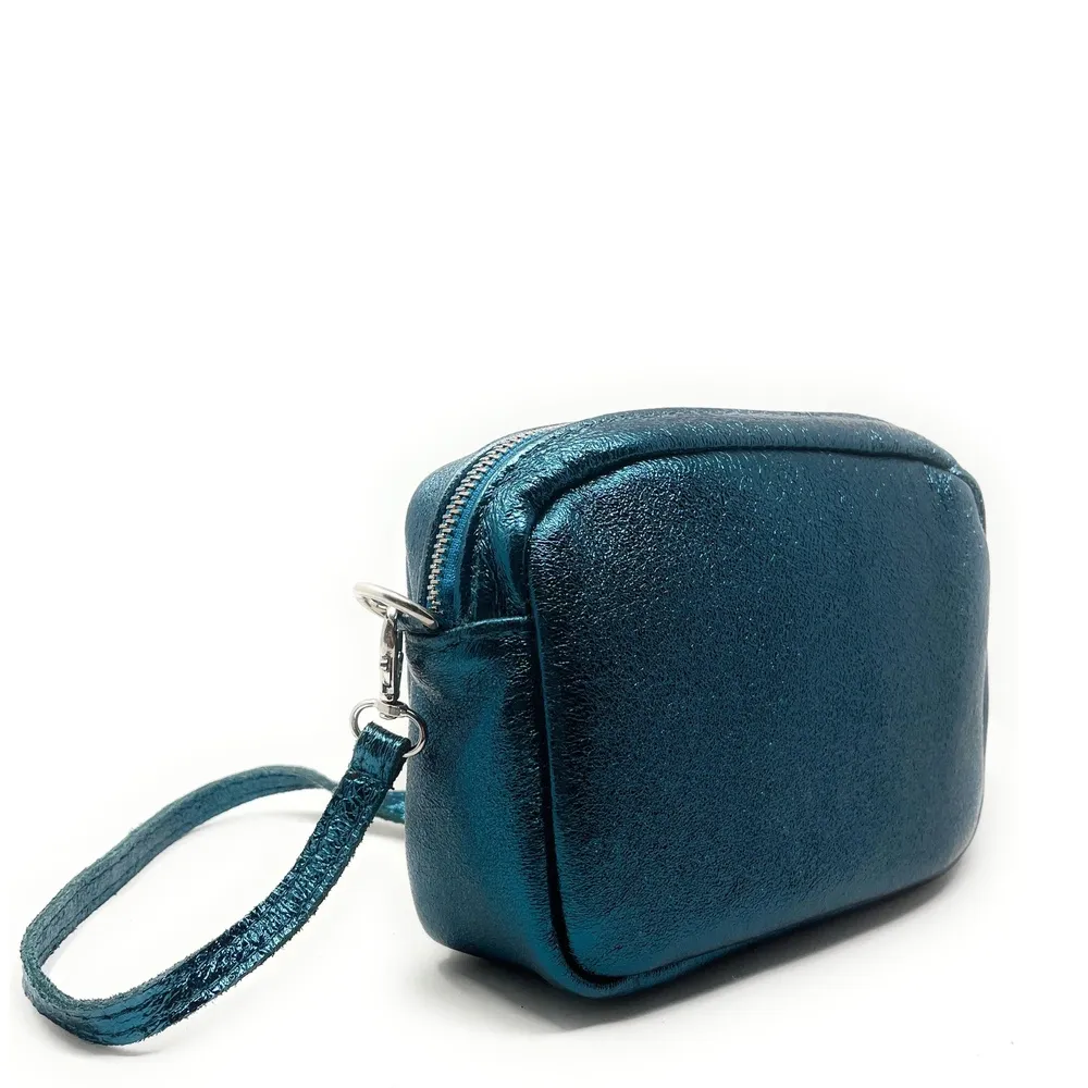 Sac trotteur à bandoulière en cuir irisé LITTLE SEVILLE Bleu canard irisé - Image 2