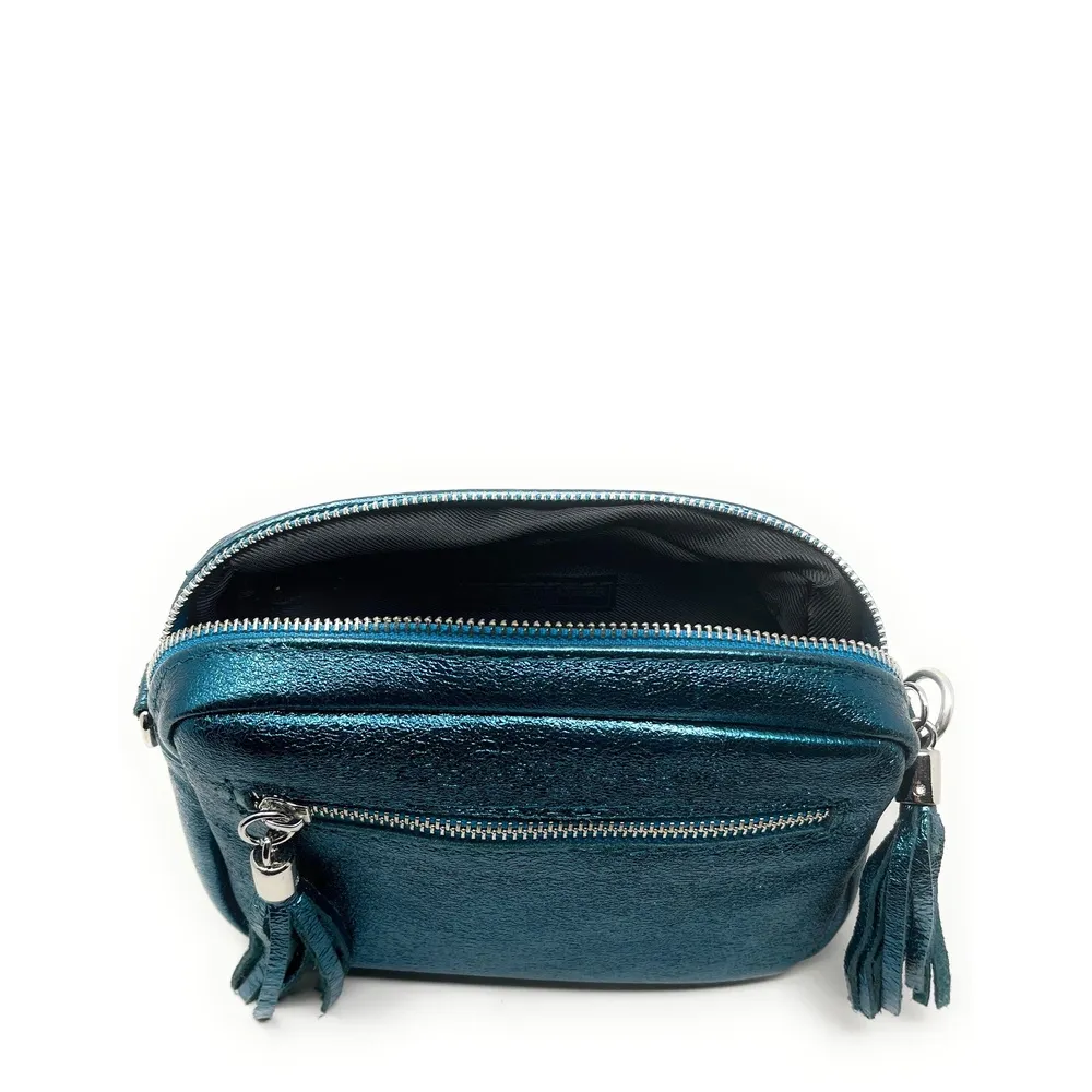 Sac trotteur à bandoulière en cuir irisé LITTLE SEVILLE Bleu canard irisé - Image 5