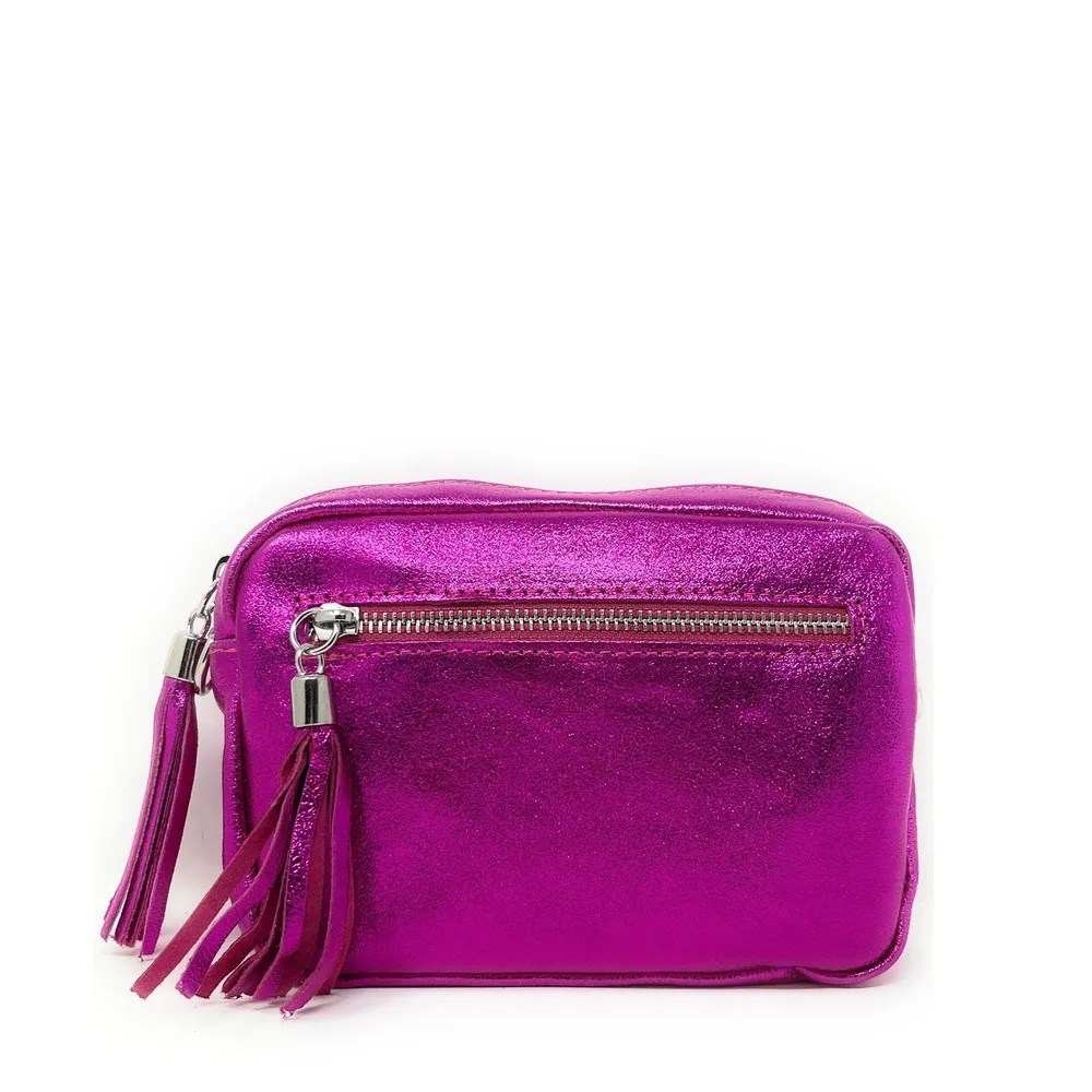 Sac trotteur à bandoulière en cuir irisé LITTLE SEVILLE Fuchsia irisé - Image 3