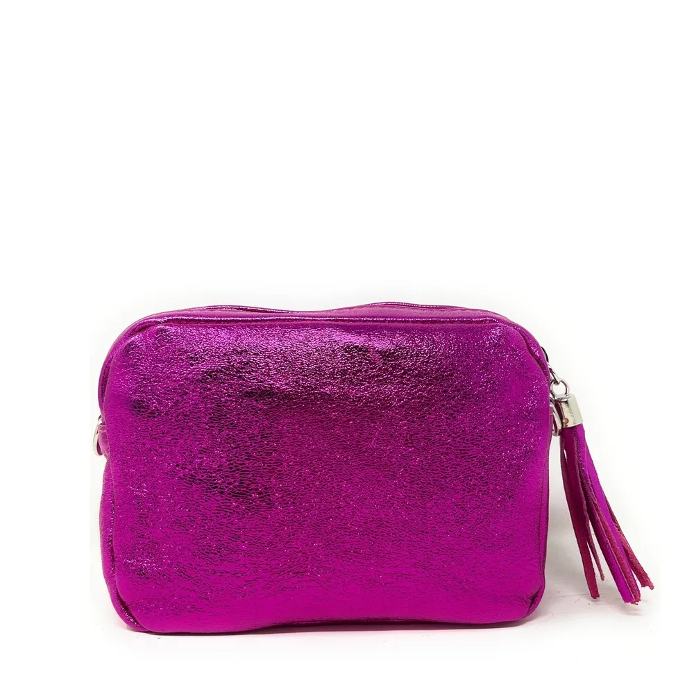 Sac trotteur à bandoulière en cuir irisé LITTLE SEVILLE Fuchsia irisé - Image 4