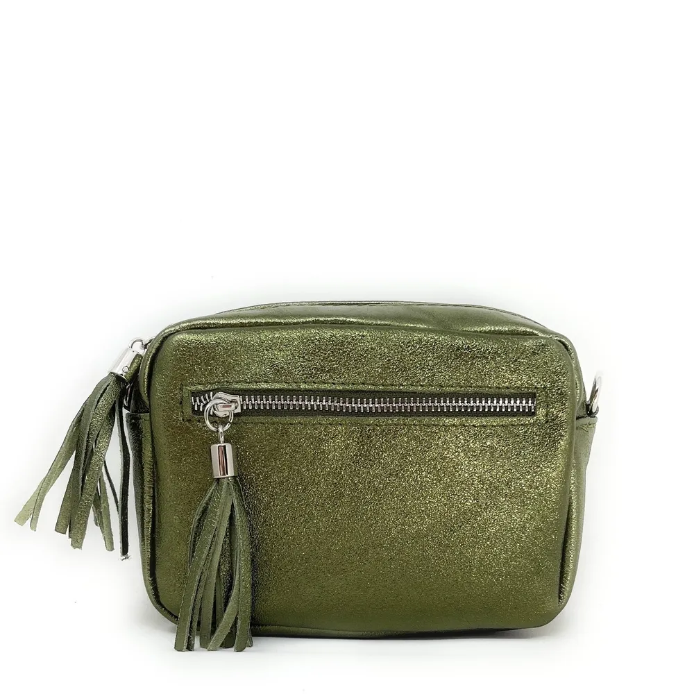 Sac trotteur à bandoulière en cuir irisé LITTLE SEVILLE Kaki irisé - Image 3