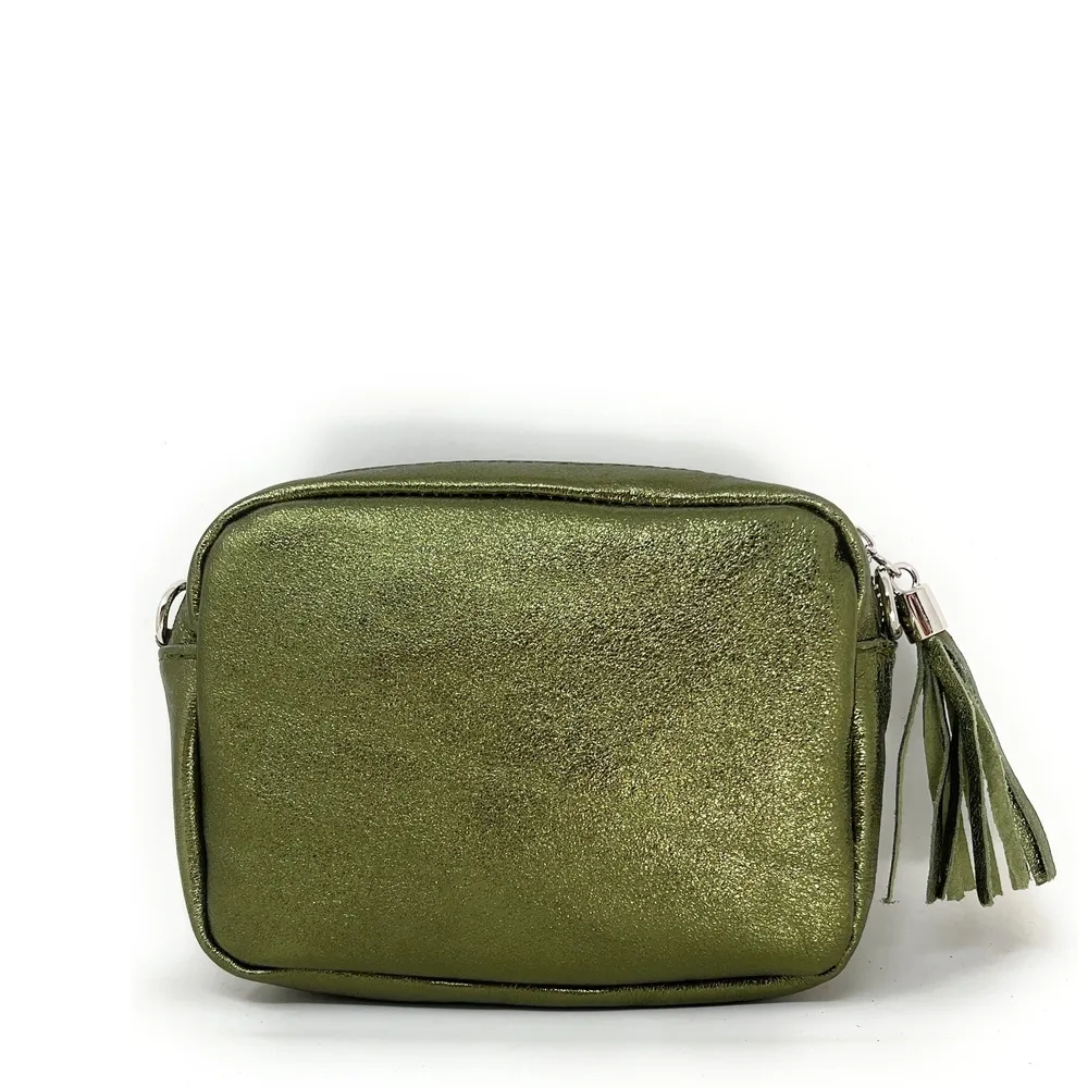 Sac trotteur à bandoulière en cuir irisé LITTLE SEVILLE Kaki irisé - Image 4
