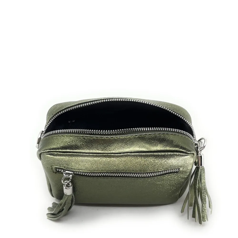 Sac trotteur à bandoulière en cuir irisé LITTLE SEVILLE Kaki irisé - Image 5